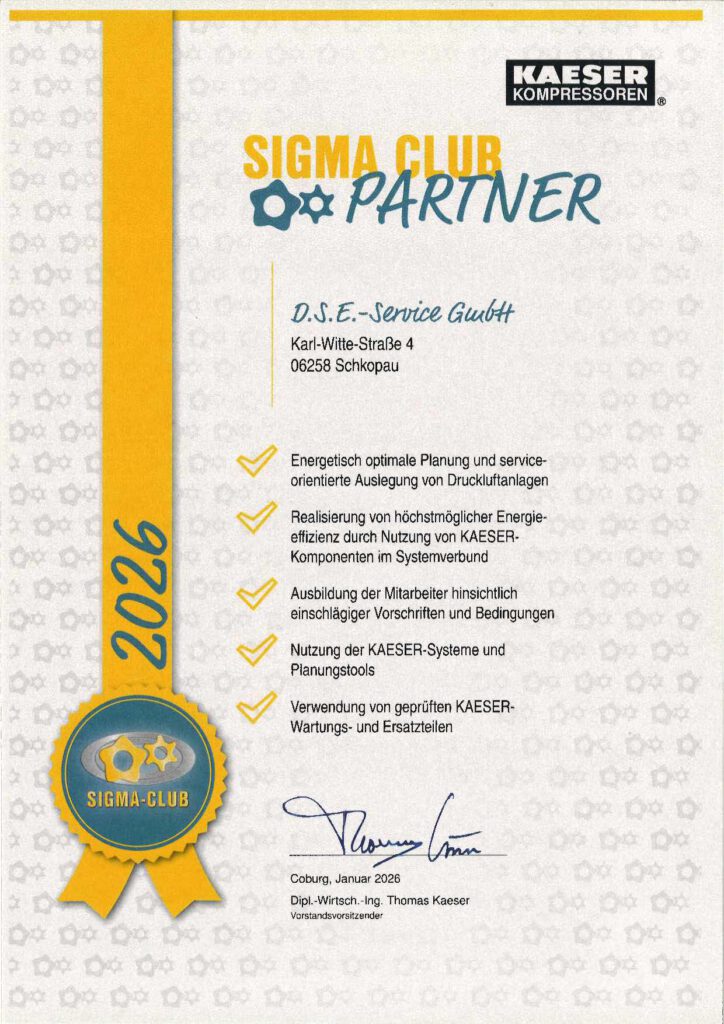 Zertifikat Kaeser 2026_Sigma Club Partner 2026